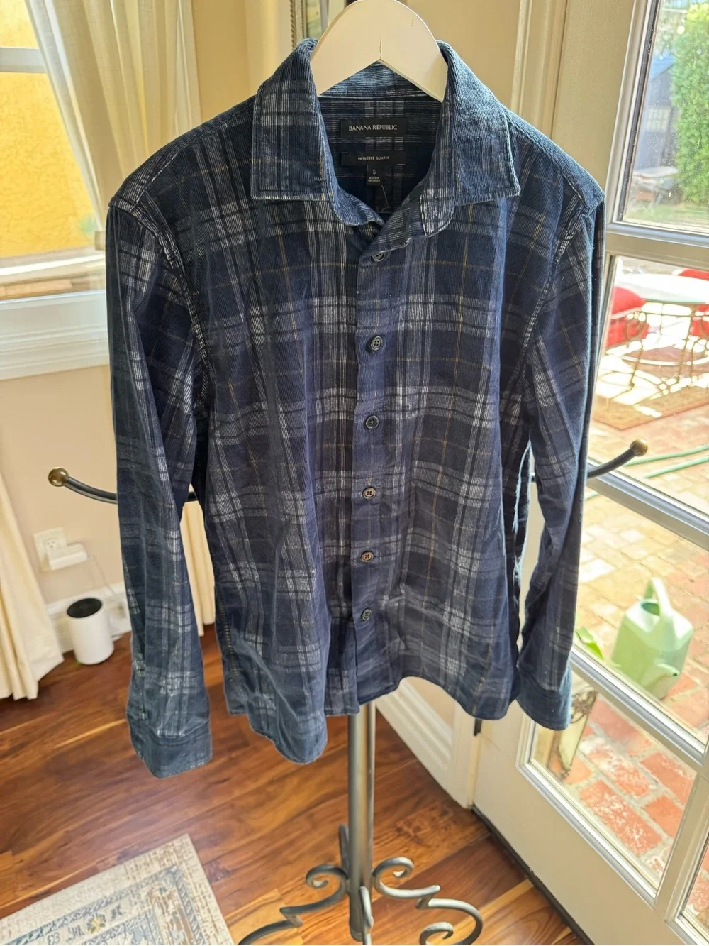 Banana Republic Men's Blue Plaid Button-Up Jacket corduroy Size Small